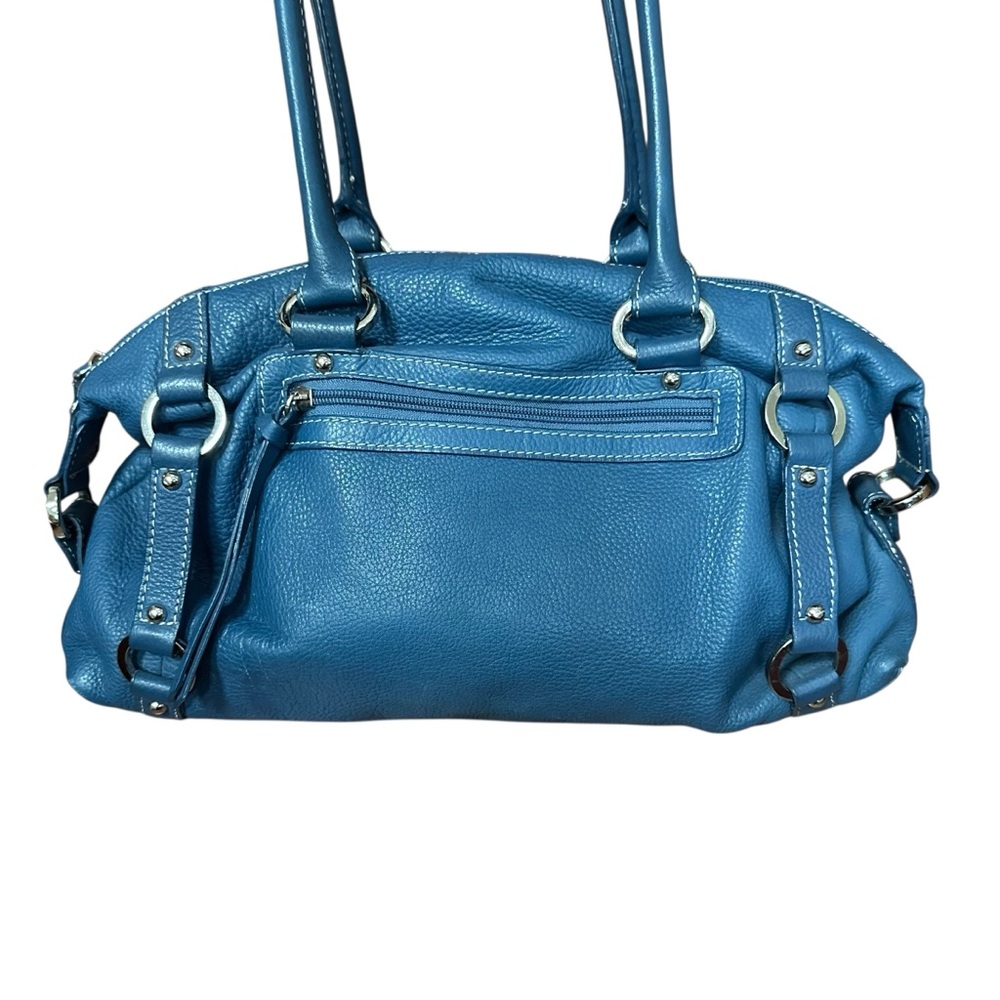 Tignanello Blue Leather Double Strap Shoulder Bag Purse 15" - Picture 2 of 13